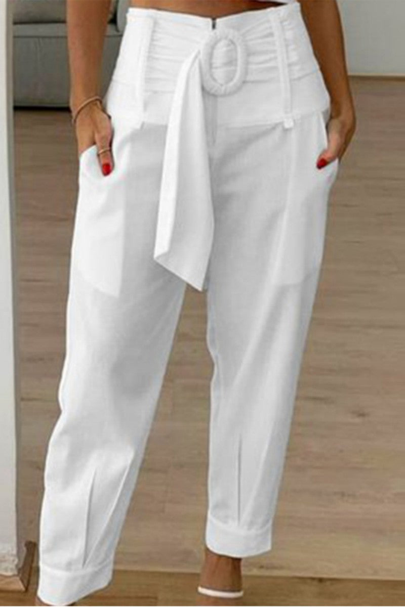 Kaynafashions - Casual Solid Patchwork Regular High Waist Conventional Solid Color Bottoms