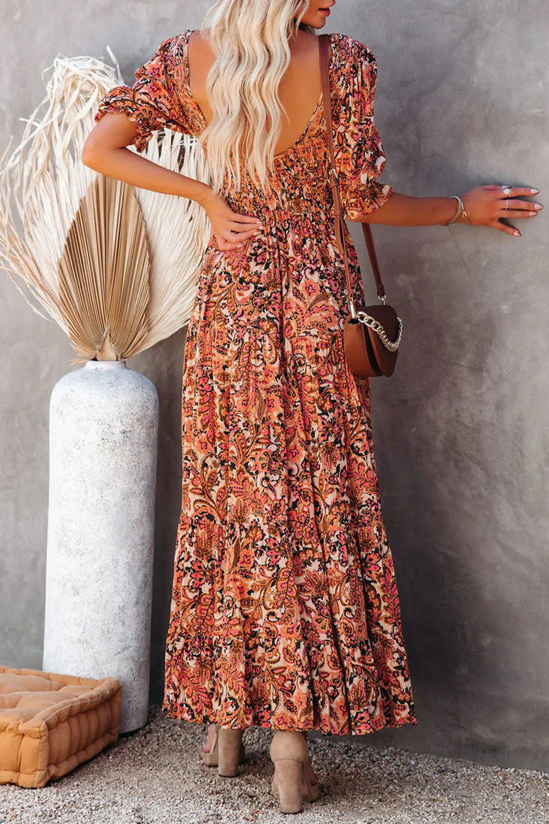 Kaynafashions - Sweet Elegant Print Patchwork Backless U Neck A Line Dresses