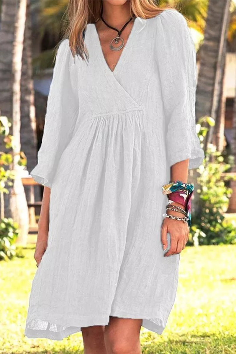 Kaynafashions - Casual Simplicity Solid Fold V Neck T-shirt Dress Dresses(3 Colors)