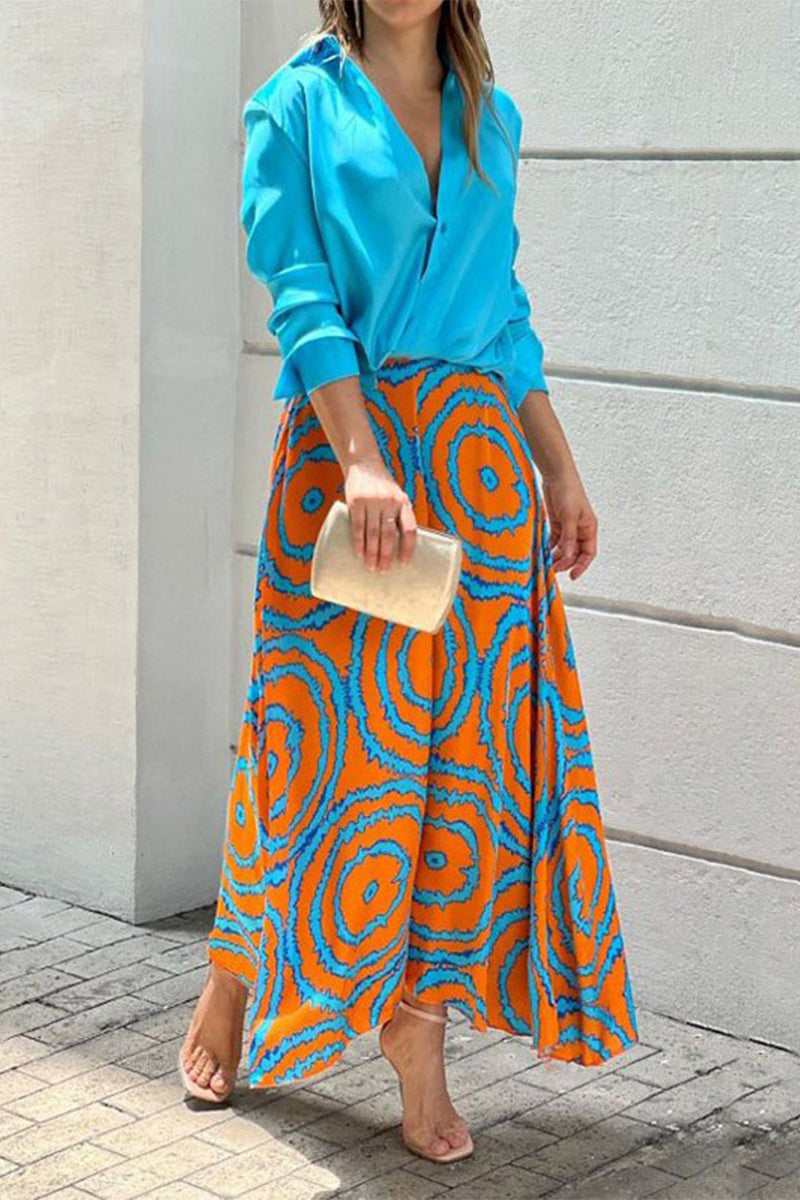 Kaynafashions - Elegant Print Printing V Neck Long Sleeve Two Pieces