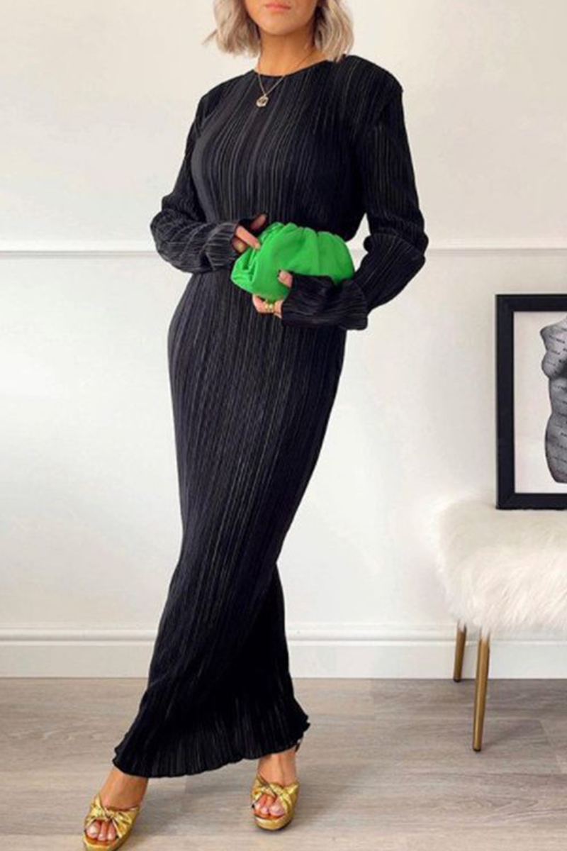 Kaynafashions - Casual Solid Patchwork O Neck Pencil Skirt Dresses