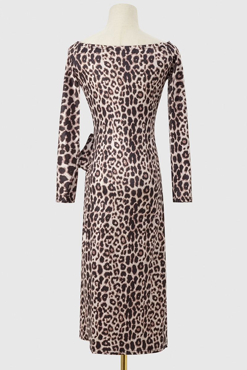 Kaynafashions - Sexy Street Animal Print Patchwork Frenulum Off the Shoulder Printed Dress Dresses(4 Colors)