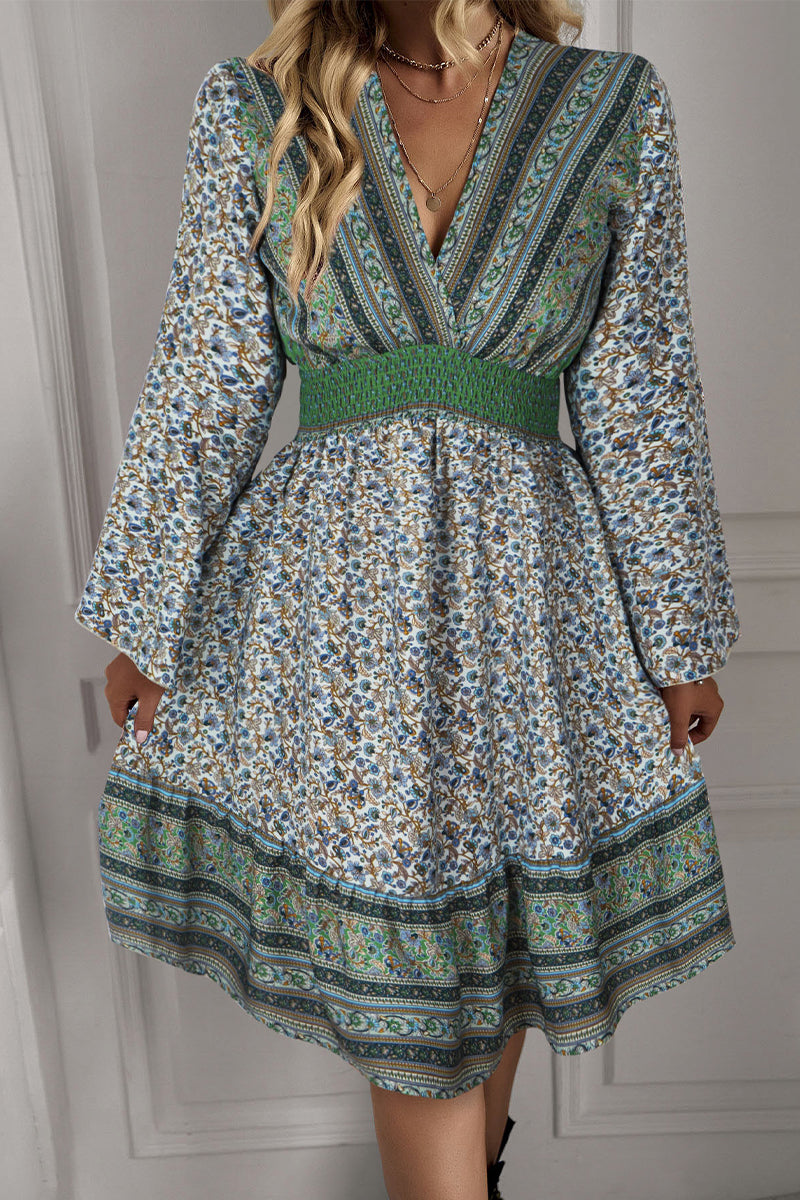 Kaynafashions - Sweet Elegant Print Patchwork V Neck A Line Dresses