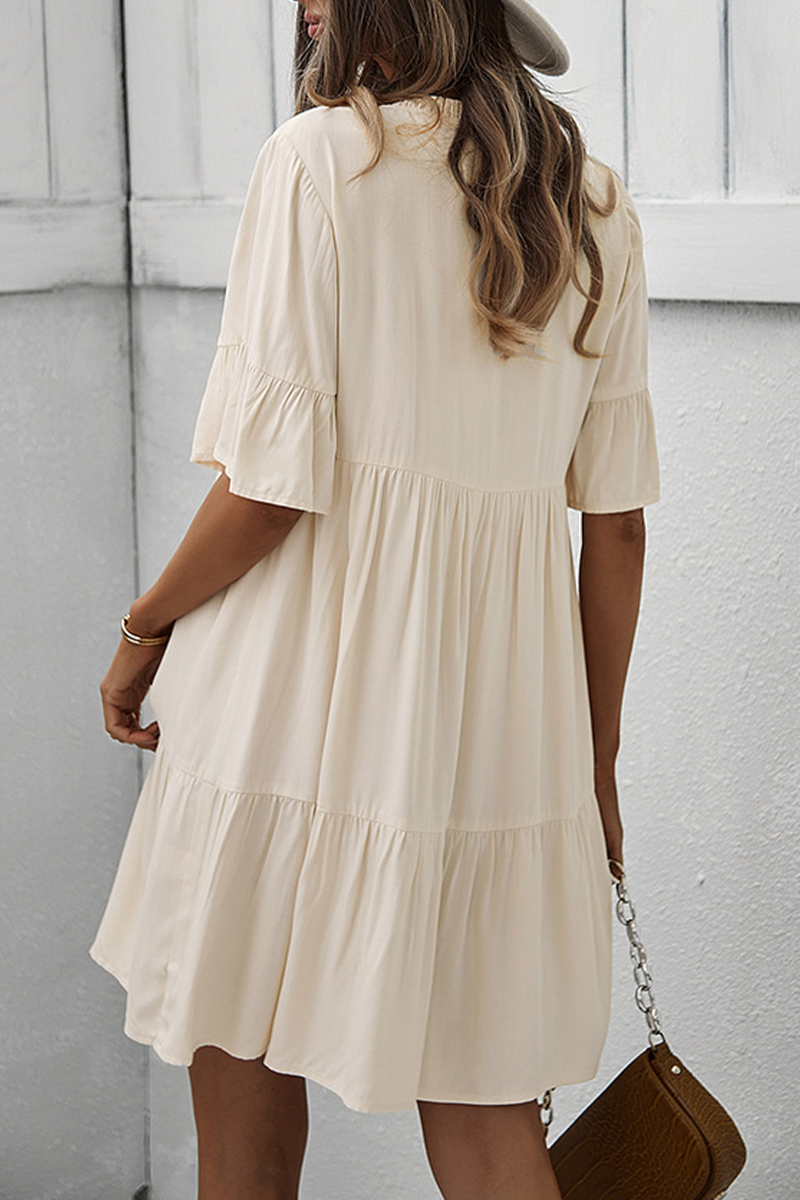 Kaynafashions - Casual Solid Patchwork V Neck Cake Skirt Dresses(4 colors)