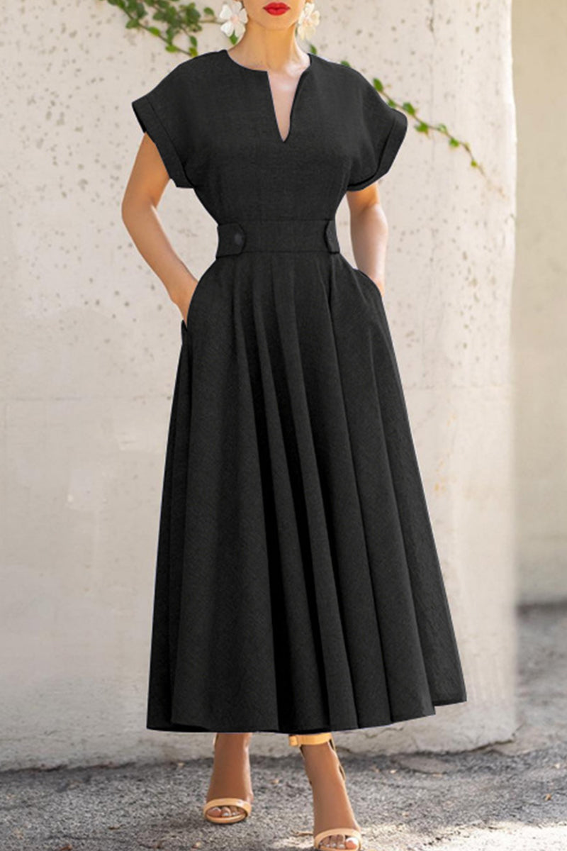 Kaynafashions - Casual Simplicity Solid Zipper O Neck Short Sleeve Dress