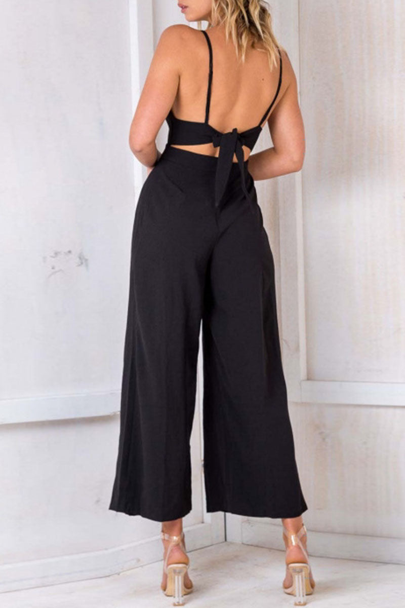 Kaynafashions - Fashion Solid Backless V Neck Loose Jumpsuits(3 Colors)