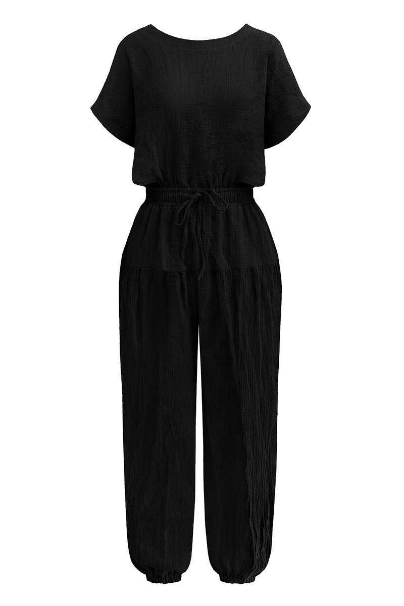 Kaynafashions - Casual Solid Patchwork O Neck Harlan Jumpsuits(4 Colors)