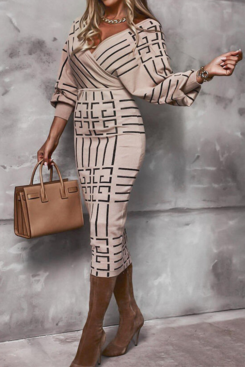 Kaynafashions - Sexy Print Patchwork V Neck Waist Skirt Dresses(3 Colors)