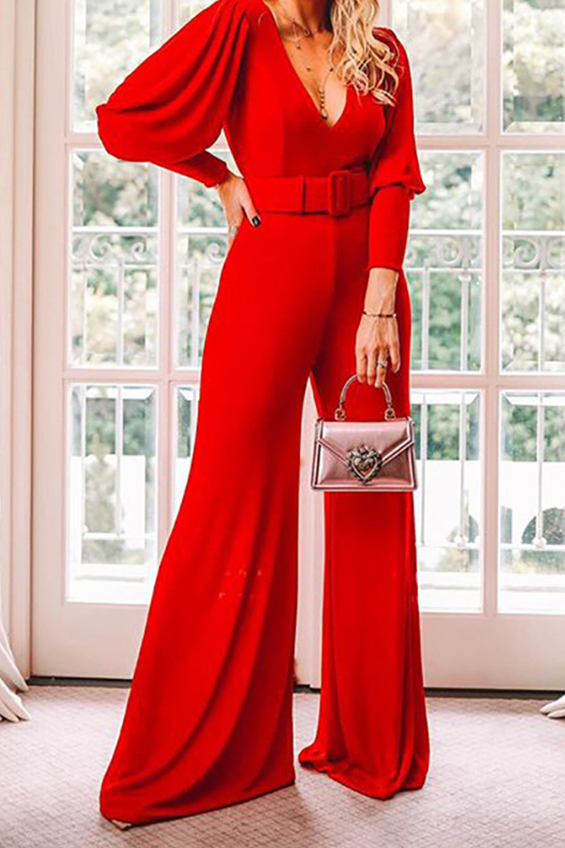 Kaynafashions - Casual Solid Patchwork V Neck Loose Jumpsuits(3 Colors)