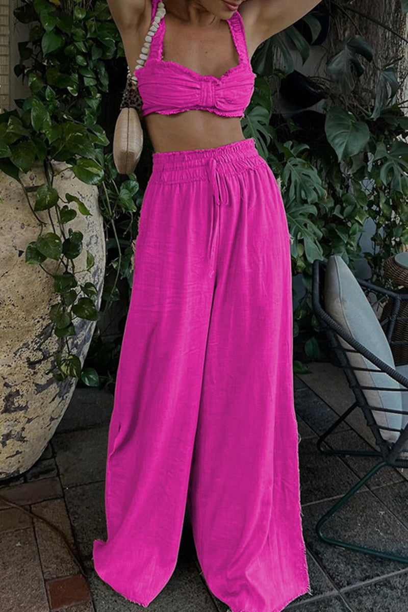 Kaynafashions - Casual Solid Frenulum Square Collar Sleeveless Two Pieces