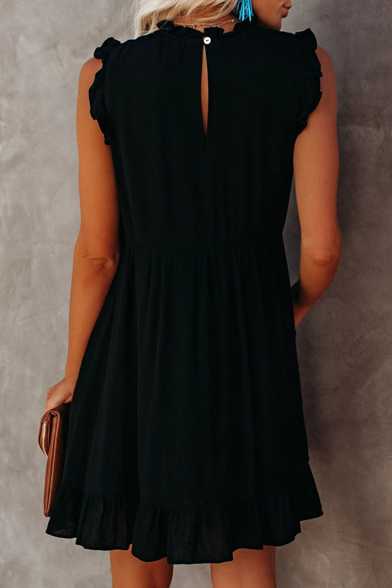 Kaynafashions - Casual Solid Flounce Half A Turtleneck Cake Skirt Dresses(3 colors)