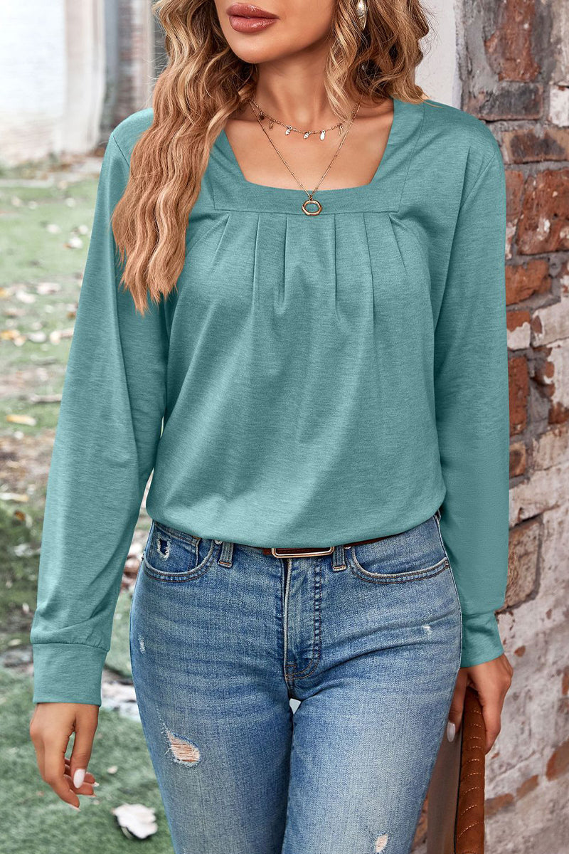 Kaynafashions - Casual Solid Fold Square Collar Tops