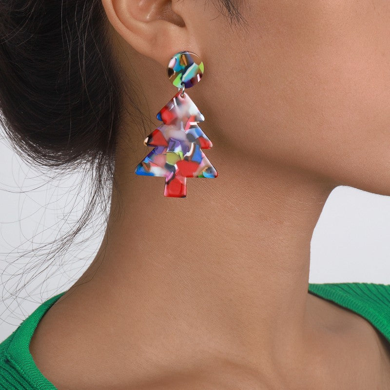Kaynafashions - Casual Geometric Christmas Tree Patchwork Earrings
