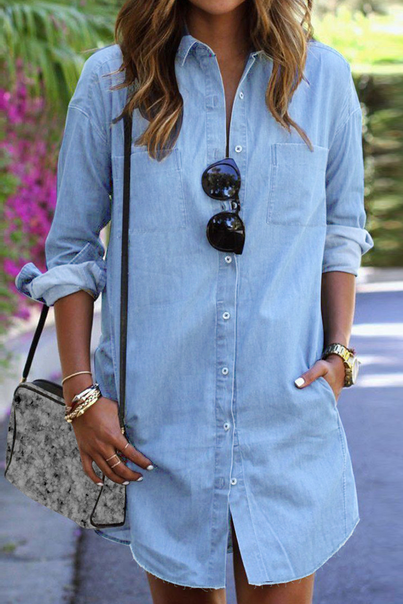 Kaynafashions - Casual Solid Patchwork Turndown Collar Shirt Dress Dresses(4 colors)