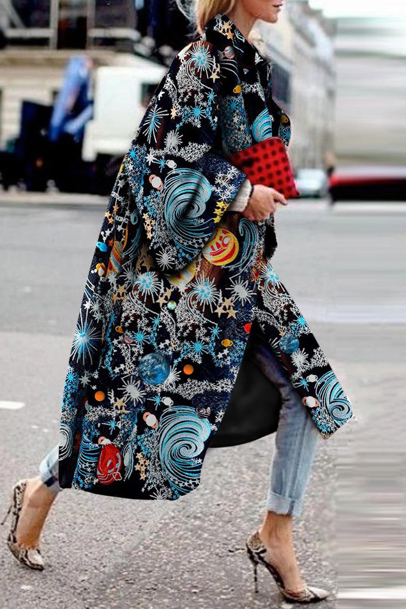 Kaynafashions - Street Print Patchwork Turndown Collar Outerwear