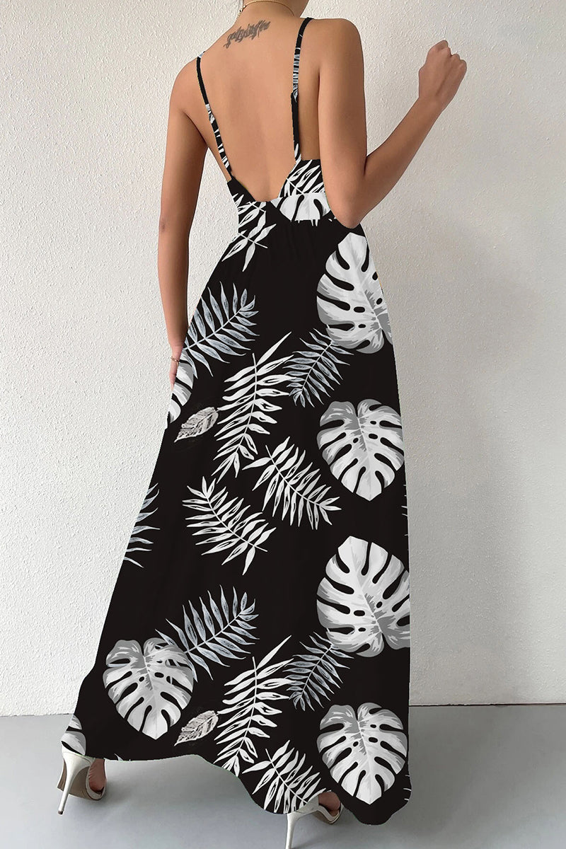 Kaynafashions - Elegant Floral Draw String V Neck Sling Dress Dresses(6 Colors)