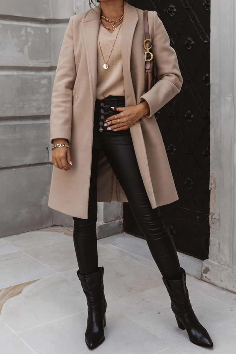 Kaynafashions - Fashion Solid Buttons Turndown Collar Outerwear(8 colors)