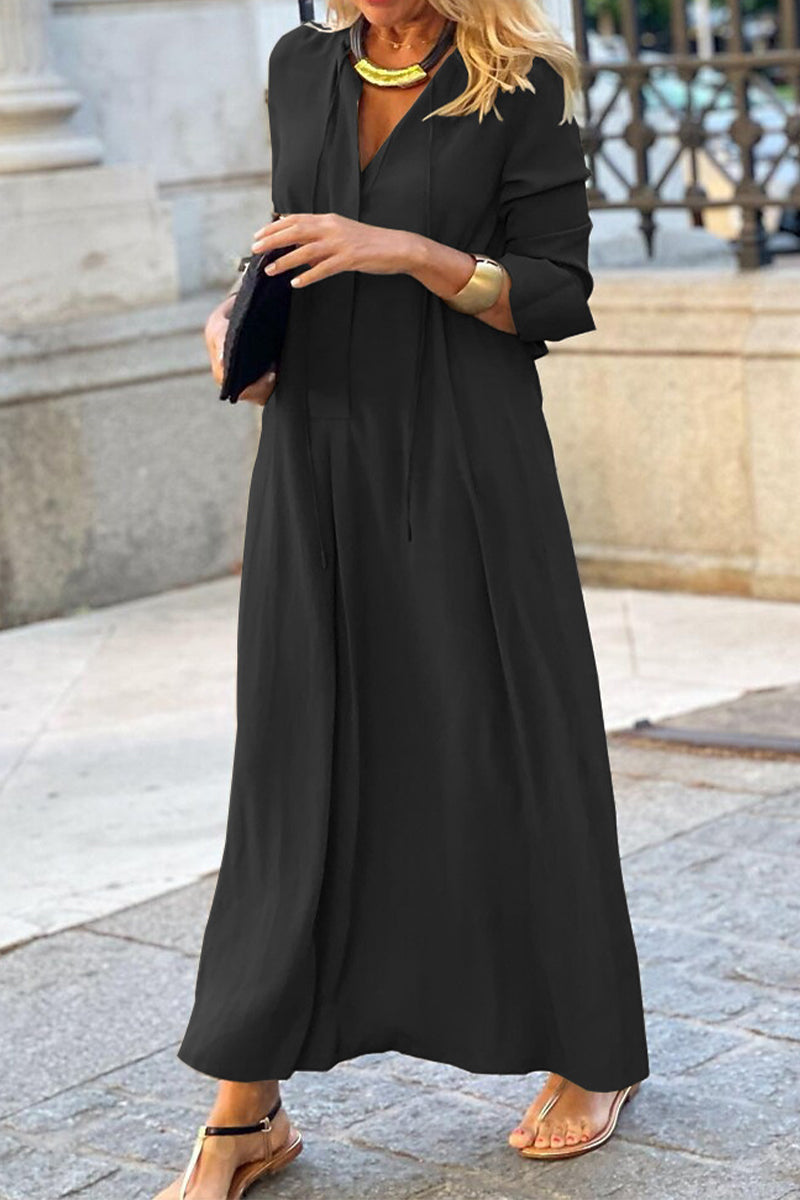 Kaynafashions - Casual Solid Pocket V Neck Shirt Dress Dresses(6 Colors)