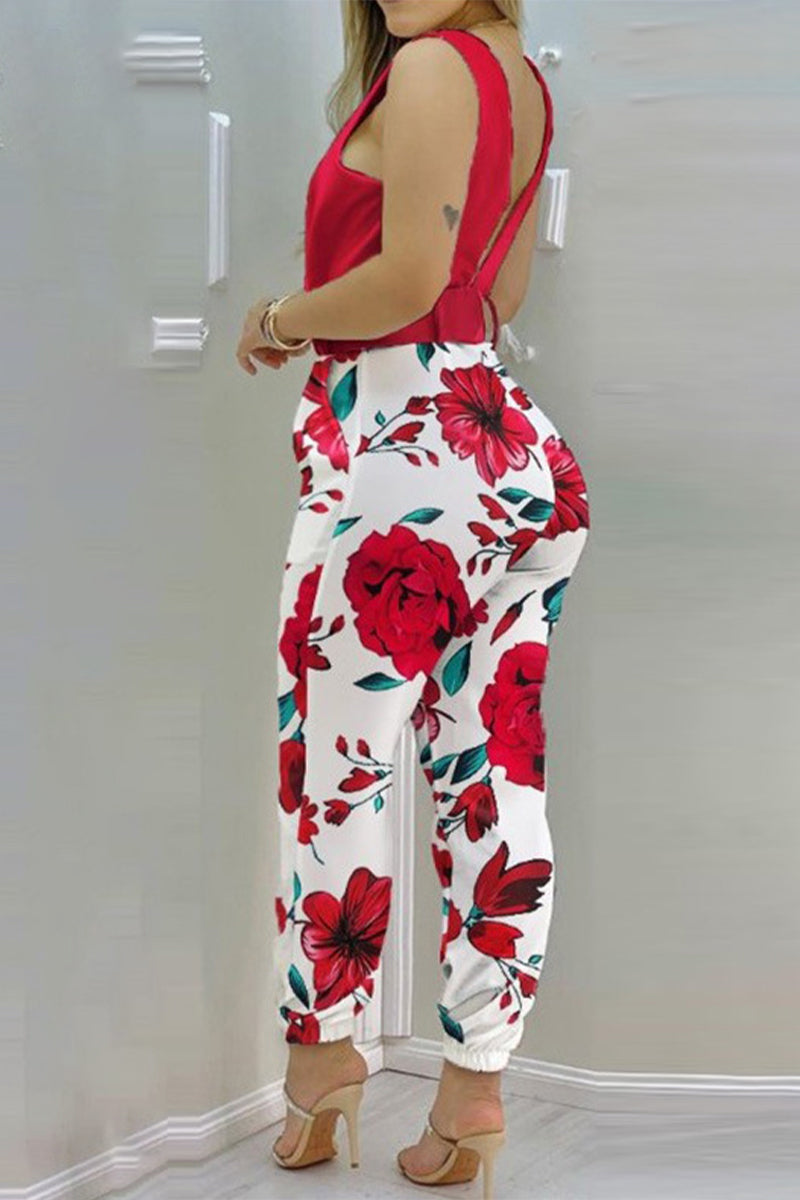 Kaynafashions - Sexy Casual Solid Backless With Belt V Neck Regular Jumpsuits