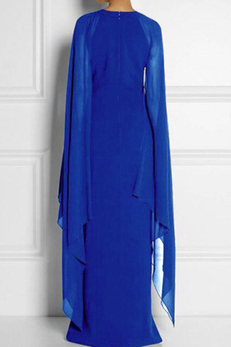 Kaynafashions - British Style Elegant Solid Slit O Neck Evening Dress Dresses