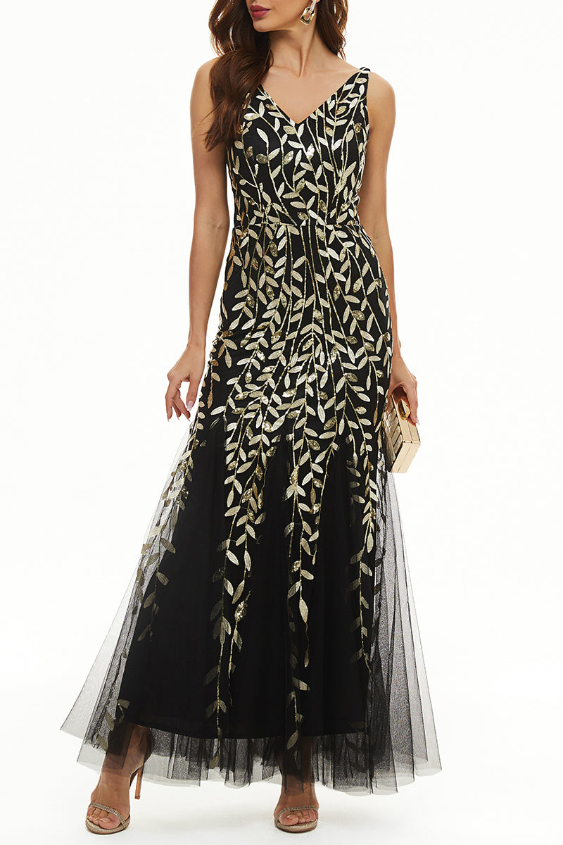 Kaynafashions - Elegant Formal Patchwork Embroidered V Neck Evening Dress Dresses(10 Colors)