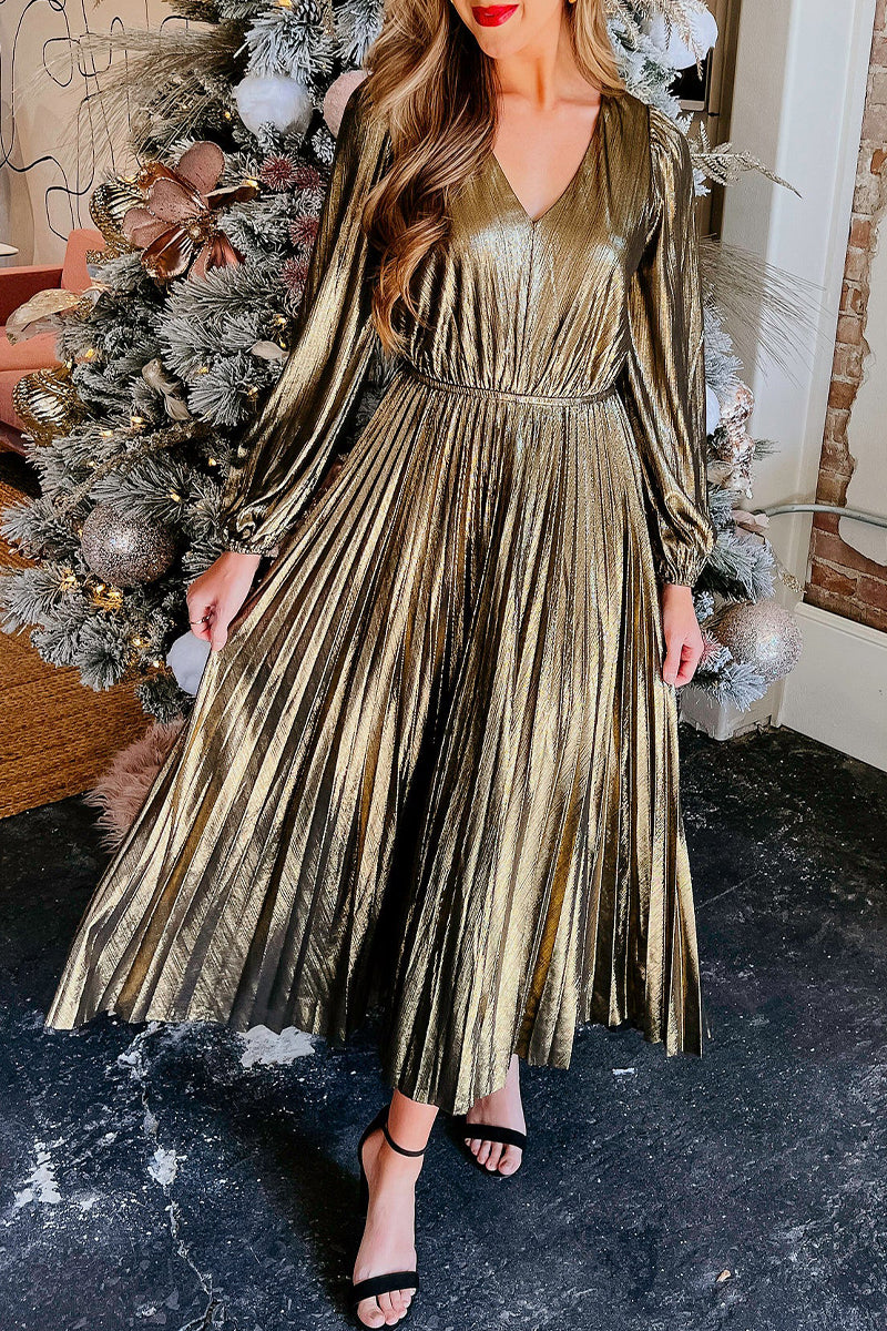 Kaynafashions - Vintage Elegant Fold V Neck Pleated Dresses