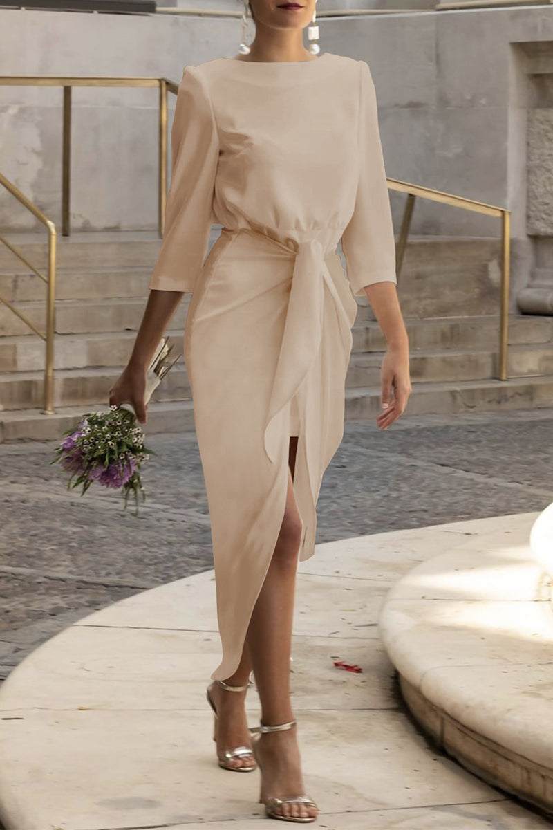 Kaynafashions - Celebrities Elegant Solid Frenulum O Neck Wrapped Skirt Dresses