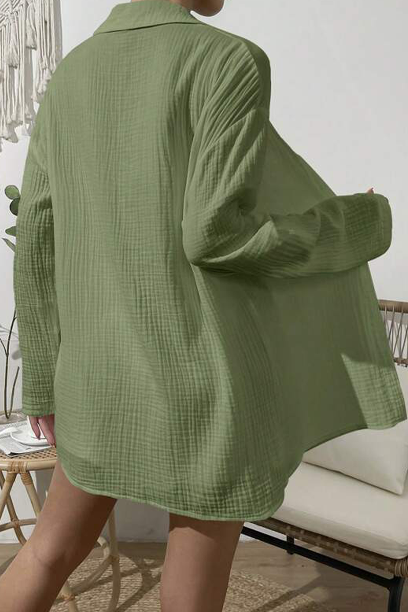 Kaynafashions - Casual Simplicity Solid Fold Turndown Collar Long Sleeve Two Pieces