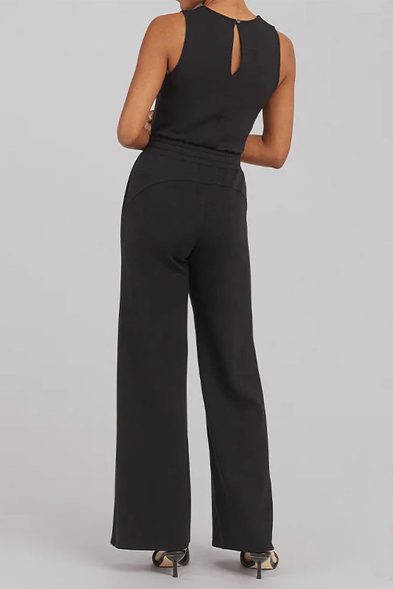 Kaynafashions - Casual Simplicity Solid Pocket O Neck Loose Jumpsuits