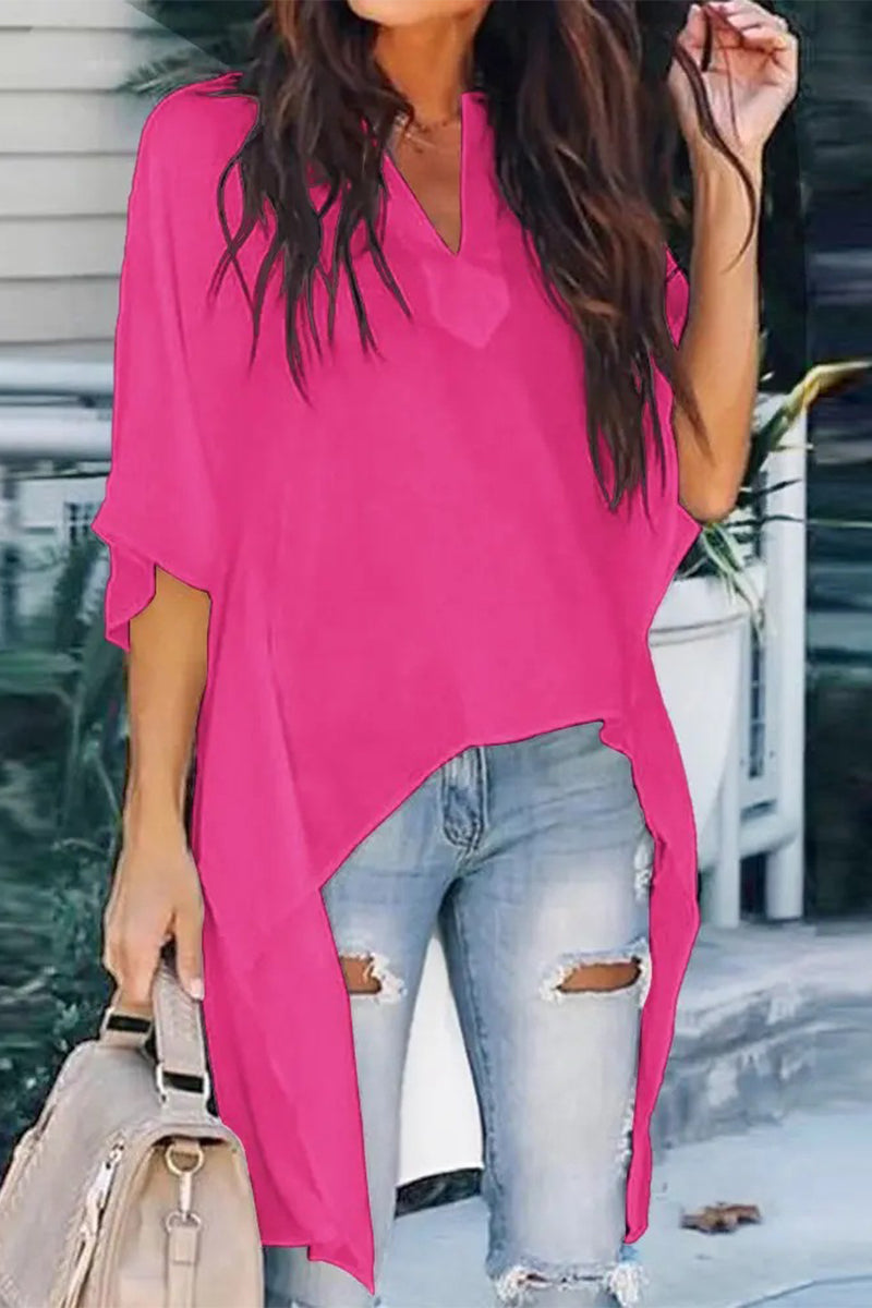 Kaynafashions - Fashion Simplicity Print Printing V Neck Tops(5 Colors)