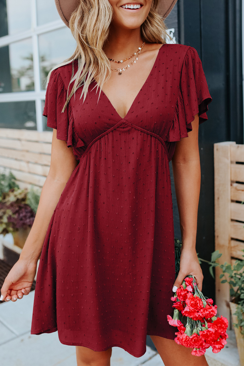 Kaynafashions - Casual Solid Flounce V Neck Cake Skirt Dresses(5 colors)