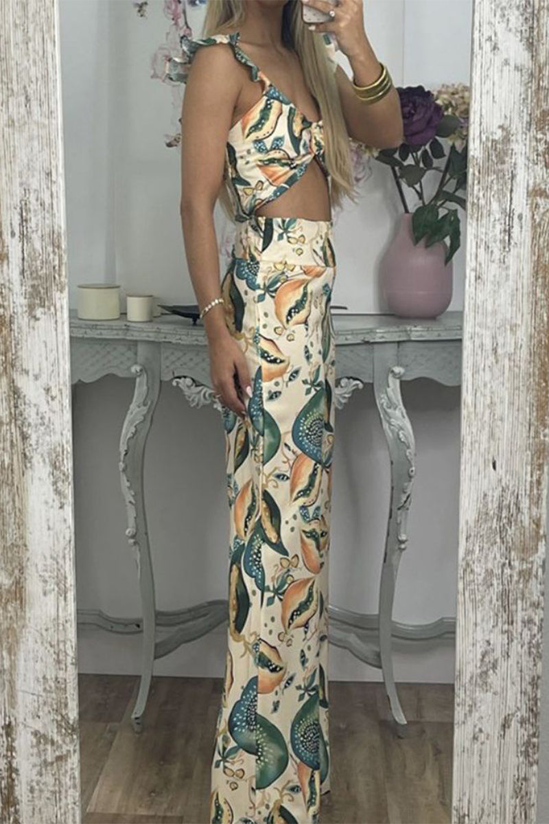 Kaynafashions - Street Print Patchwork V Neck Sleeveless Two Pieces