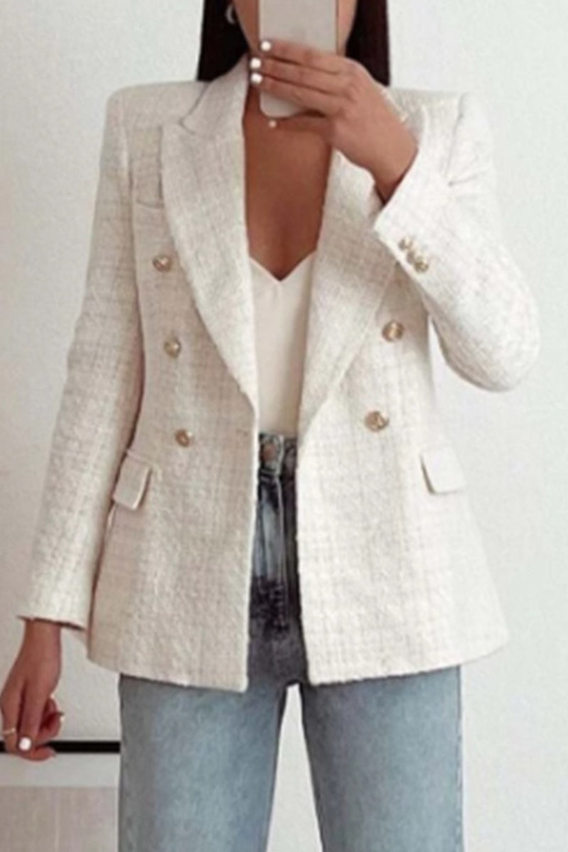 Kaynafashions - Work British Style Solid Buttons Turn-back Collar Outerwear