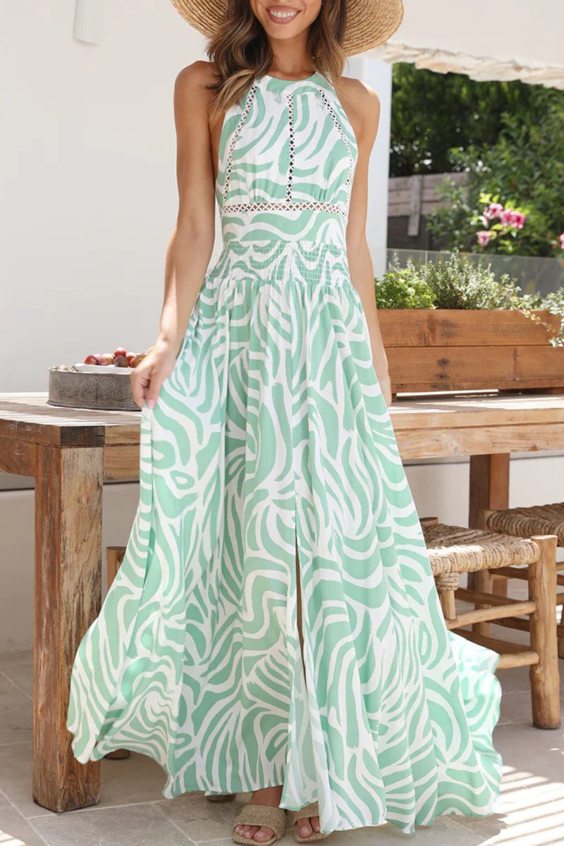 Kaynafashions - Sweet Elegant Geometric Lace Frenulum Halter Waist Skirt Dresses