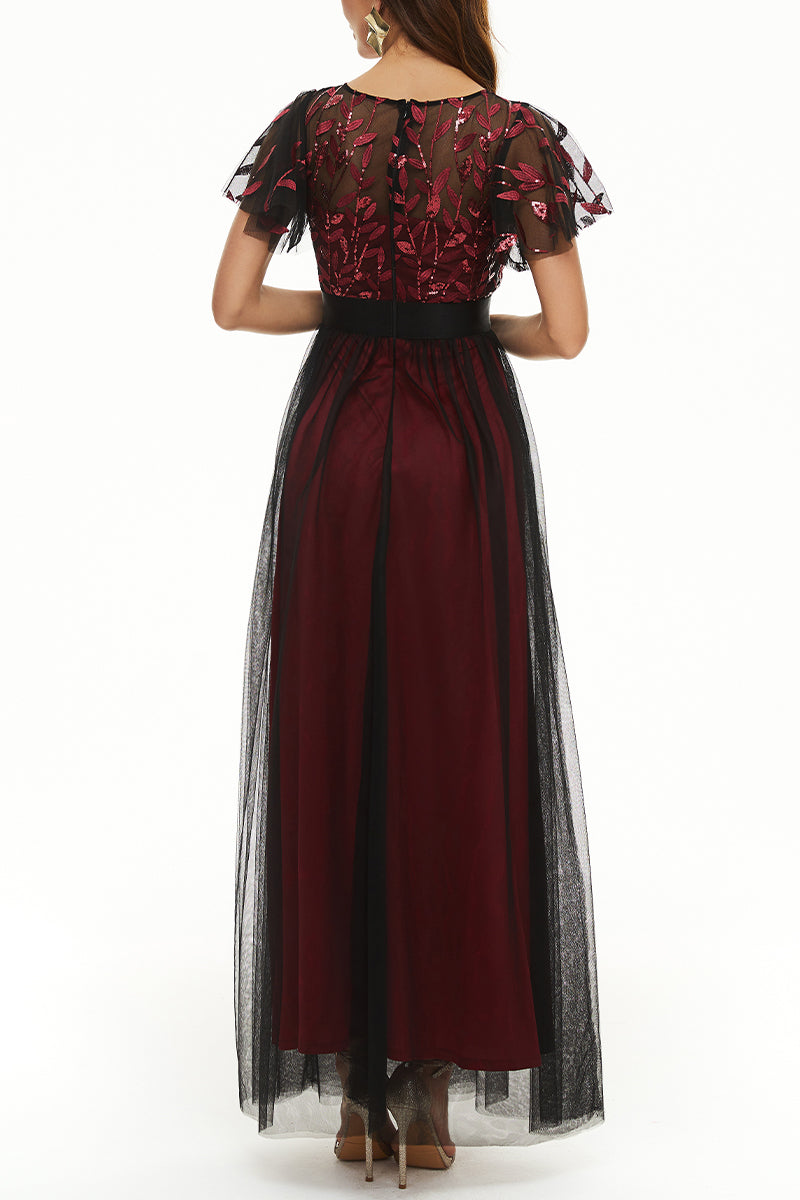 Kaynafashions - Elegant Formal Patchwork Zipper O Neck Ball Gown Dresses