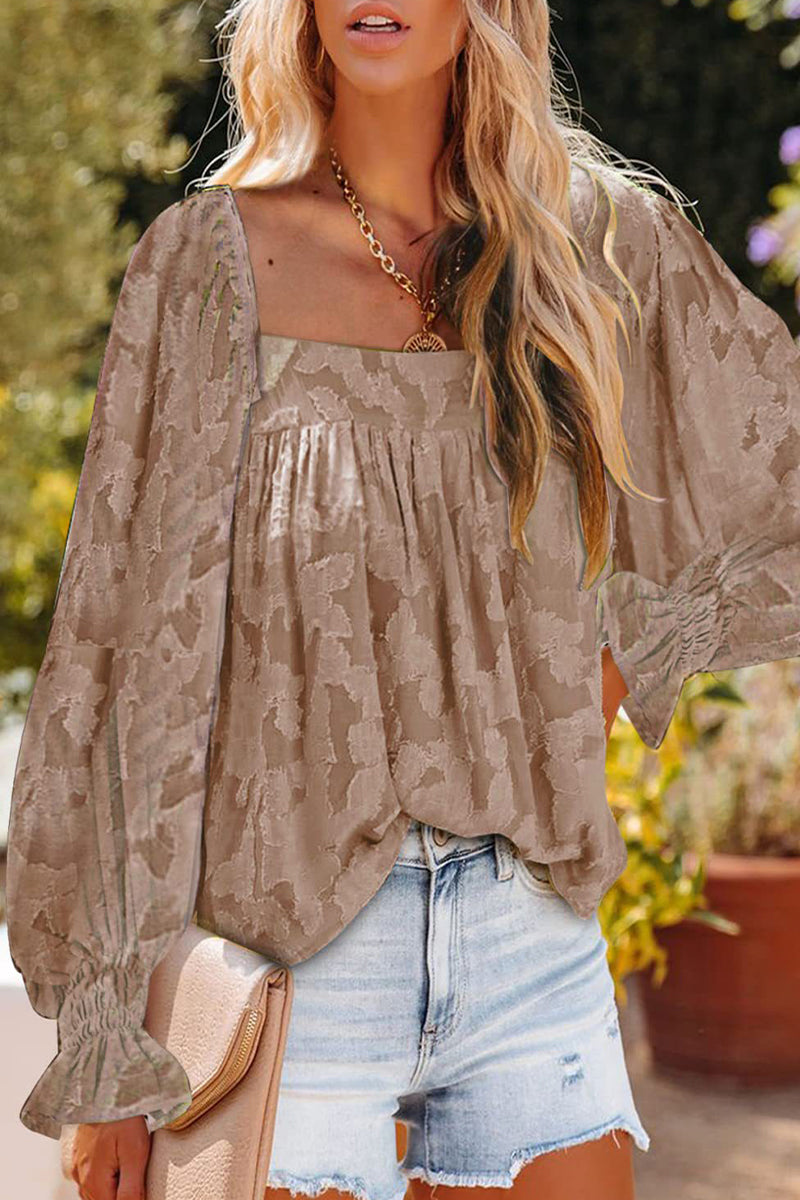 Kaynafashions - Fashion Elegant Print Patchwork Square Collar Tops(3 Colors)