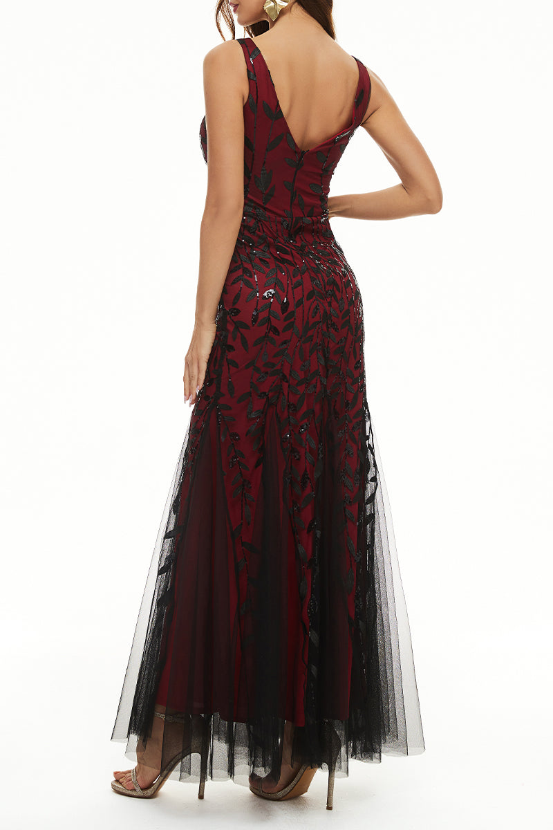 Kaynafashions - Elegant Formal Patchwork Embroidered V Neck Evening Dress Dresses(10 Colors)