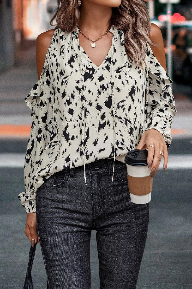 Kaynafashions - Work Elegant Print Frenulum V Neck Tops(6 Colors)