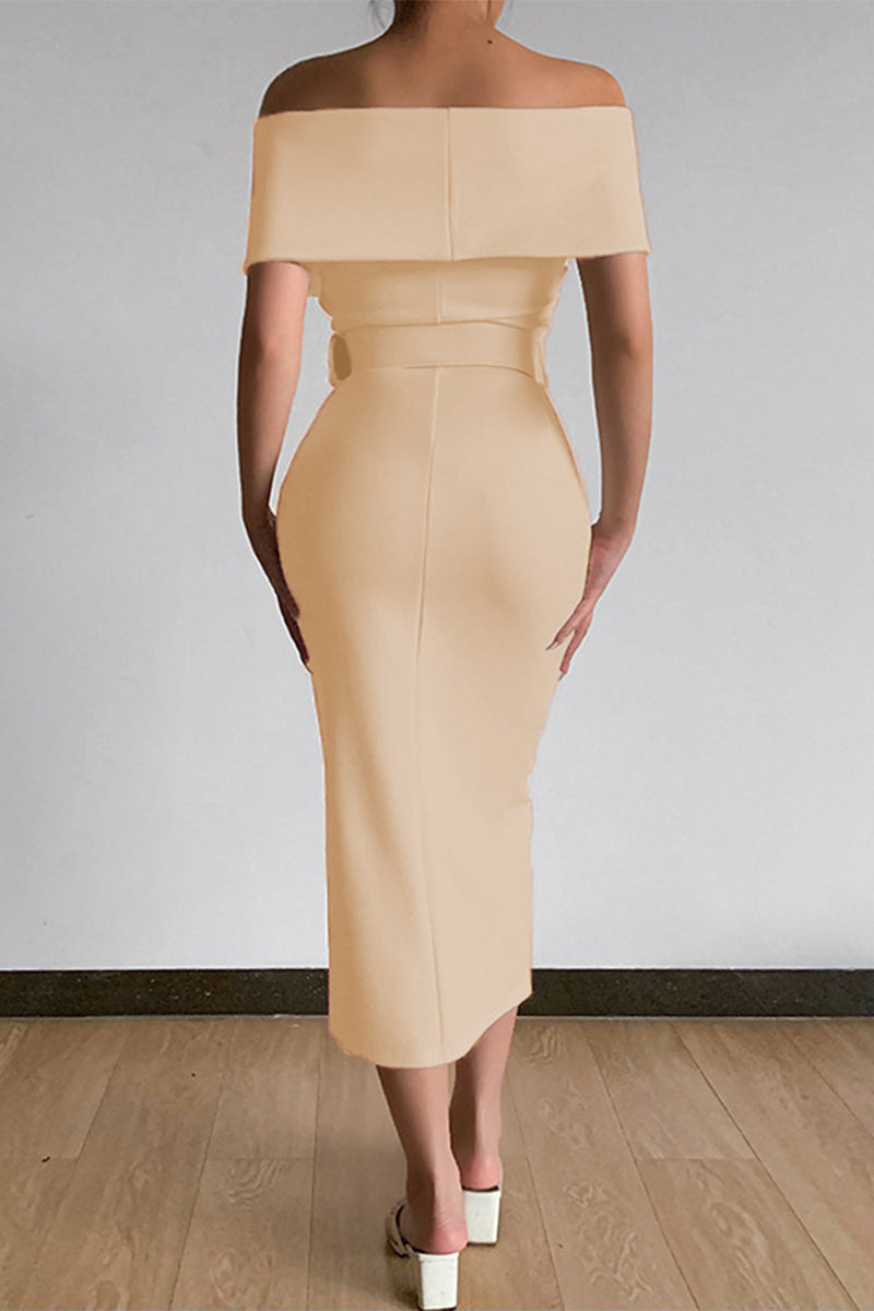 Kaynafashions - Sexy Elegant Solid With Belt V Neck One Step Skirt Dresses(8 Colors)
