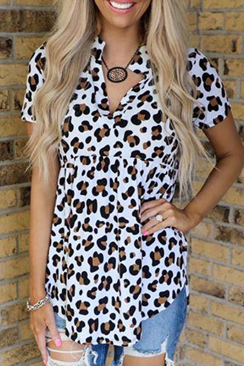 Kaynafashions - Casual Leopard Patchwork Turndown Collar T-Shirts