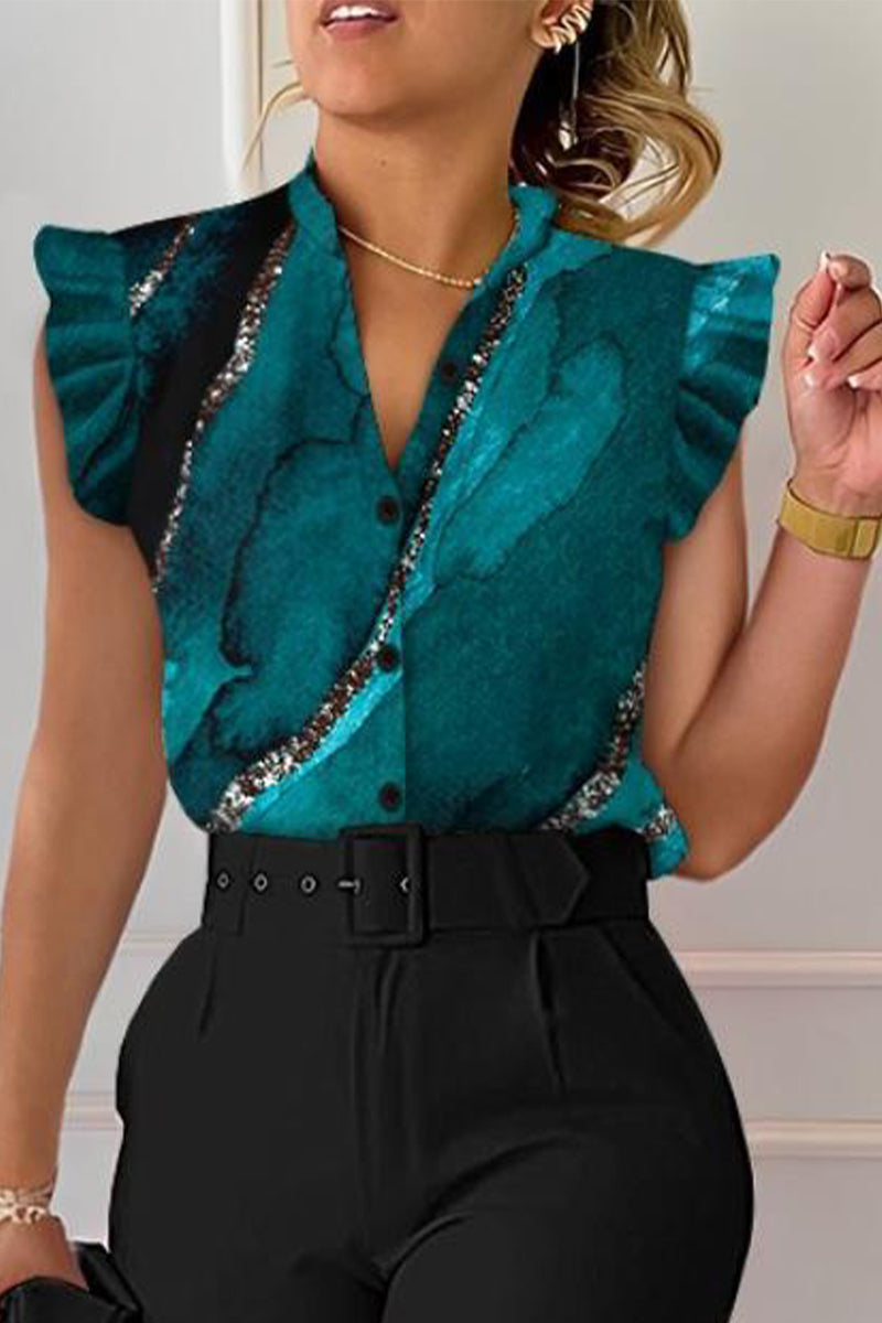 Kaynafashions - Celebrities Elegant Print Patchwork V Neck Tops