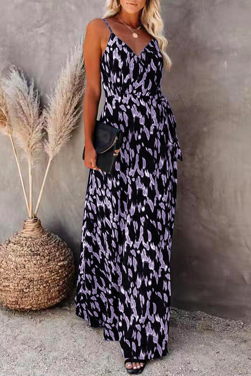 Kaynafashions - College Vacation Zebra Print Patchwork V Neck Sling Dress Dresses