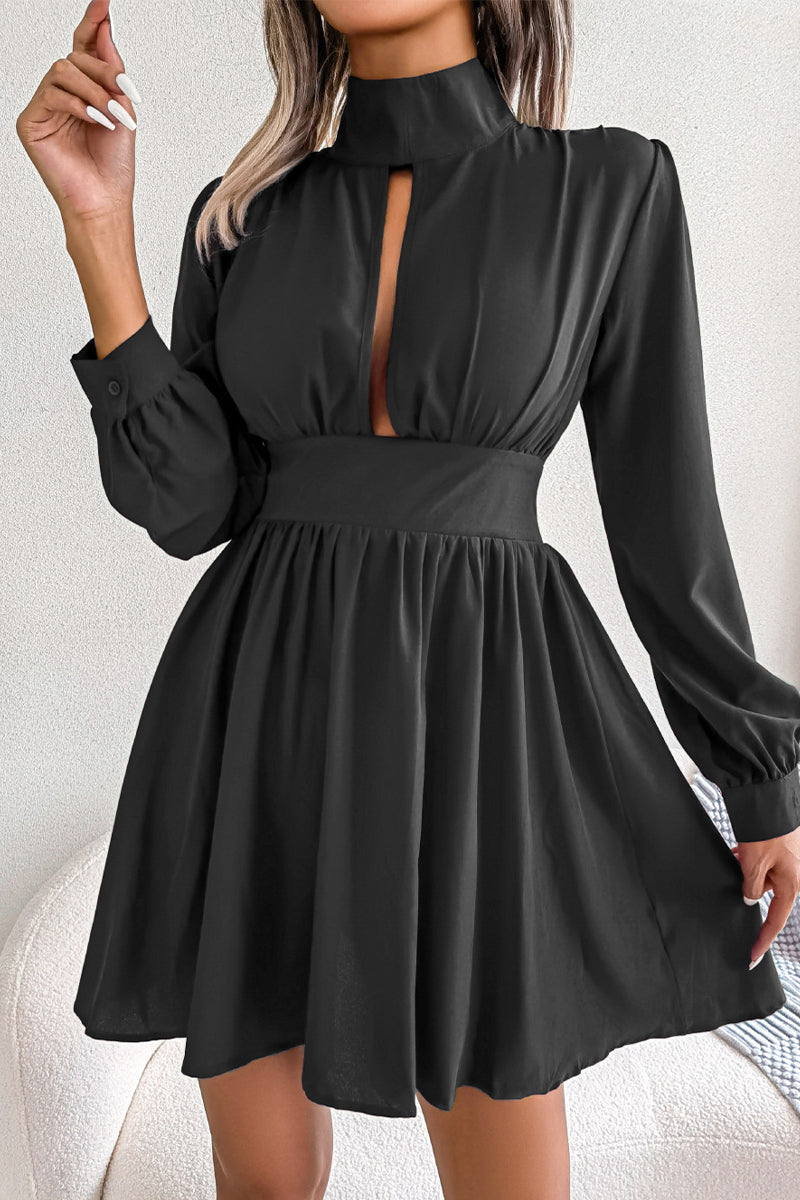 Kaynafashions - Elegant Simplicity Solid Solid Color Half A Turtleneck A Line Dresses(3 Colors)