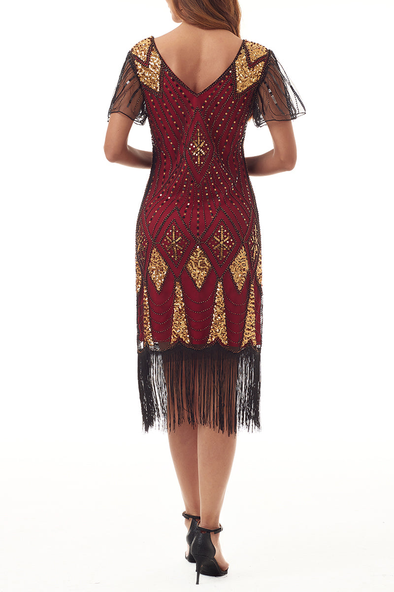Kaynafashions - College Formal Patchwork Tassel Bead tube Zipper V Neck Evening Dress Dresses