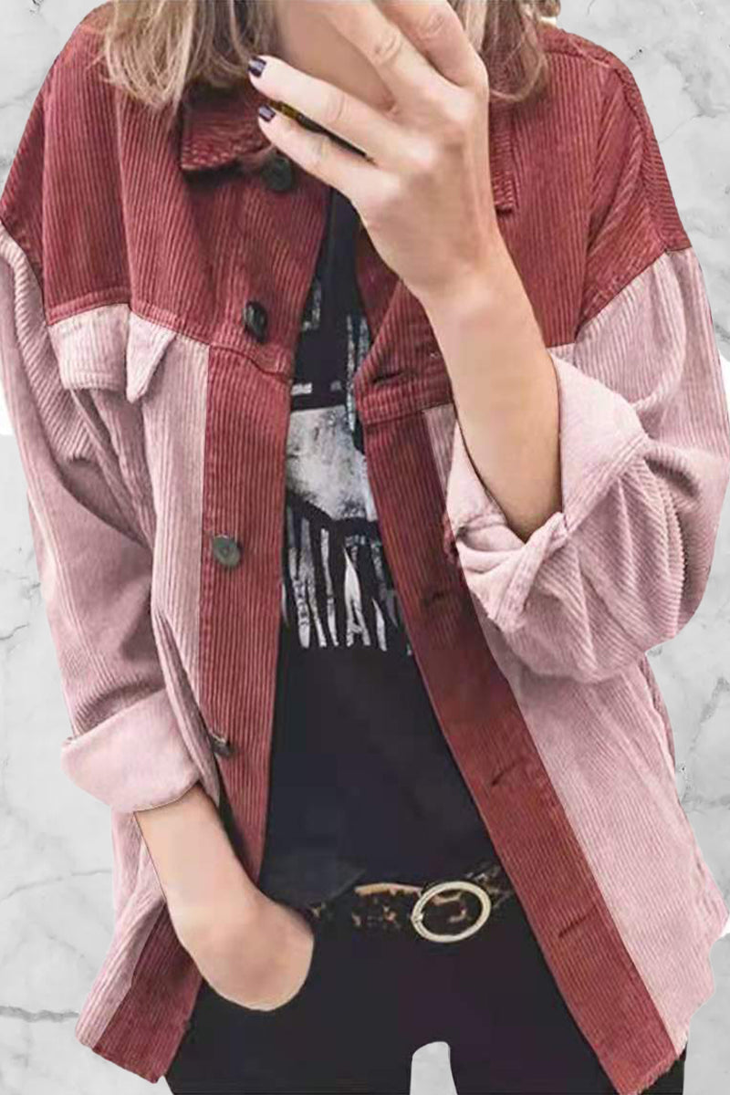 Kaynafashions - Street Color Block Patchwork Turndown Collar Tops(4 Colors)