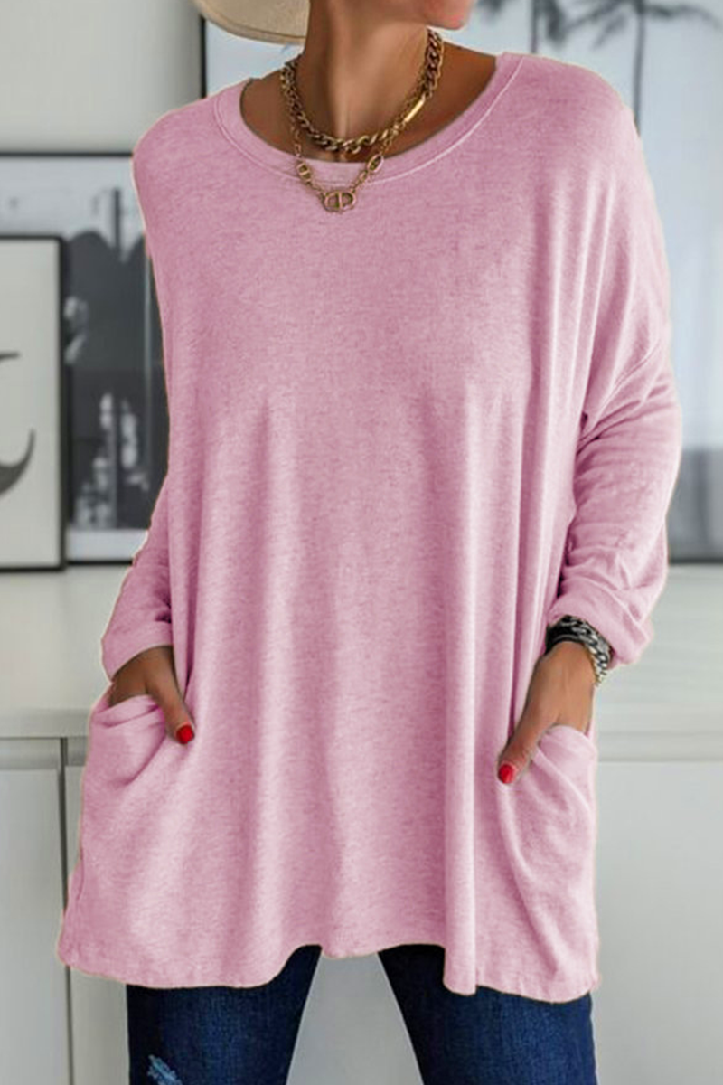 Kaynafashions - Casual Solid Patchwork Pocket O Neck Tops