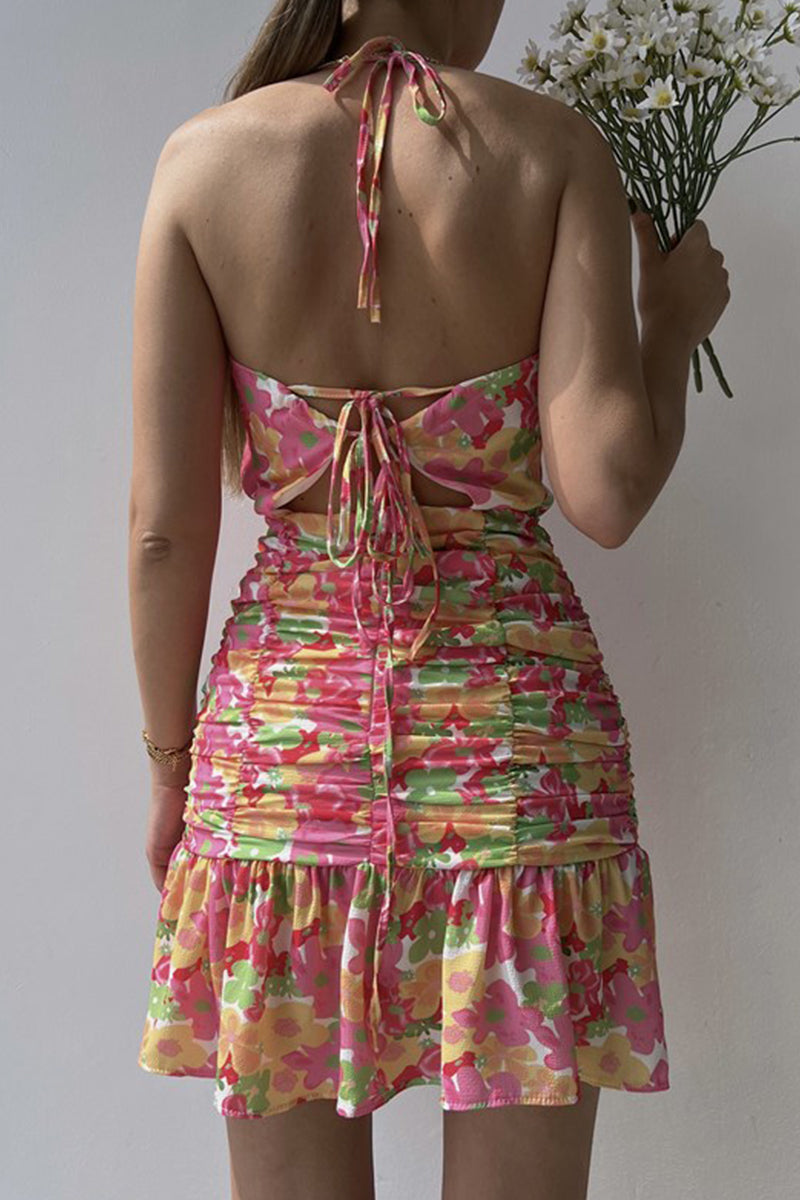 Kaynafashions - Sweet Elegant Floral Stringy Selvedge Scarf Collar Sling Dress Dresses