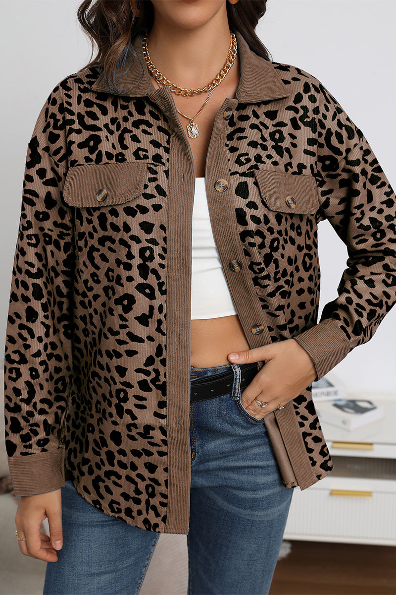 Kaynafashions - Casual Sweet Leopard Pocket Turndown Collar Tops