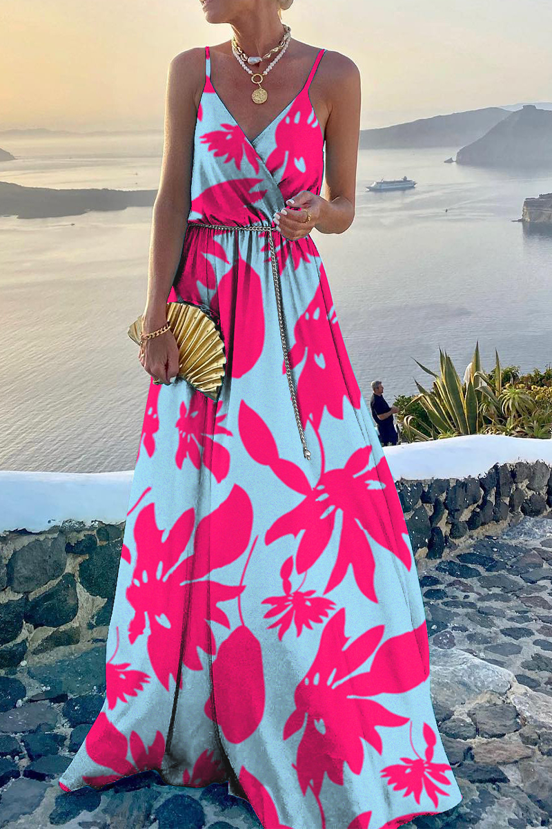 Kaynafashions - Fashion Print Patchwork Spaghetti Strap Cake Skirt Dresses(6 Colors)