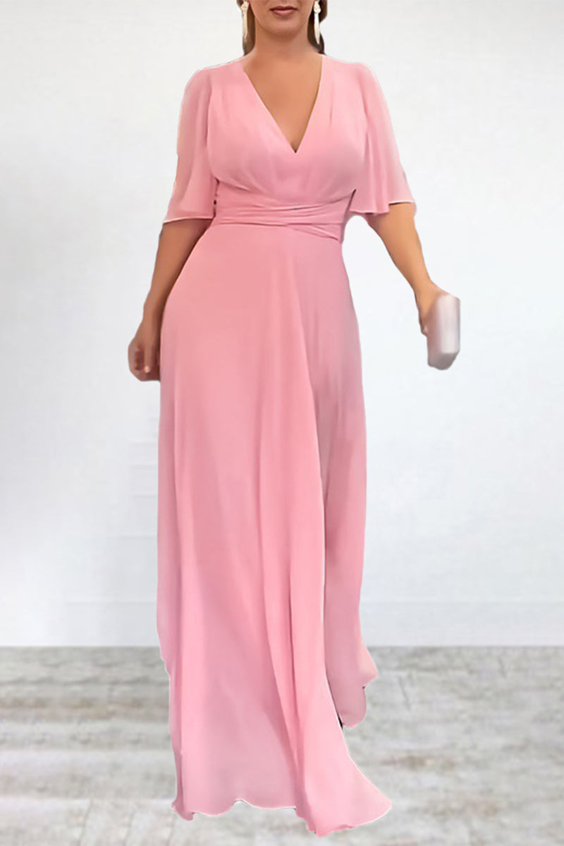 Kaynafashions - Elegant Solid Slit V Neck A Line Dresses
